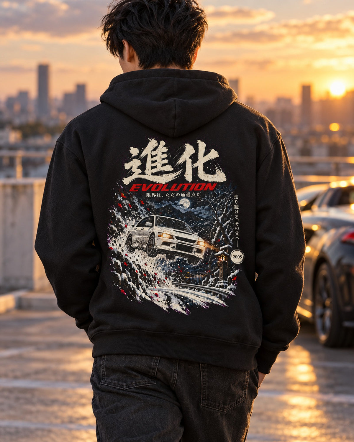 Mitsubishi Lancer Evo IX Evolution Shirt, Hoodie & More Zip Hoodie Black worn hero