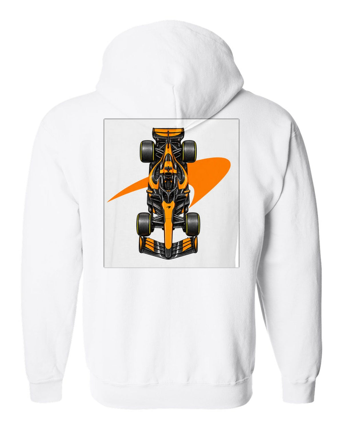 Mclaren MCL40 2026 Formula 1 overhead poster artwork white zip hoodie back view with the design