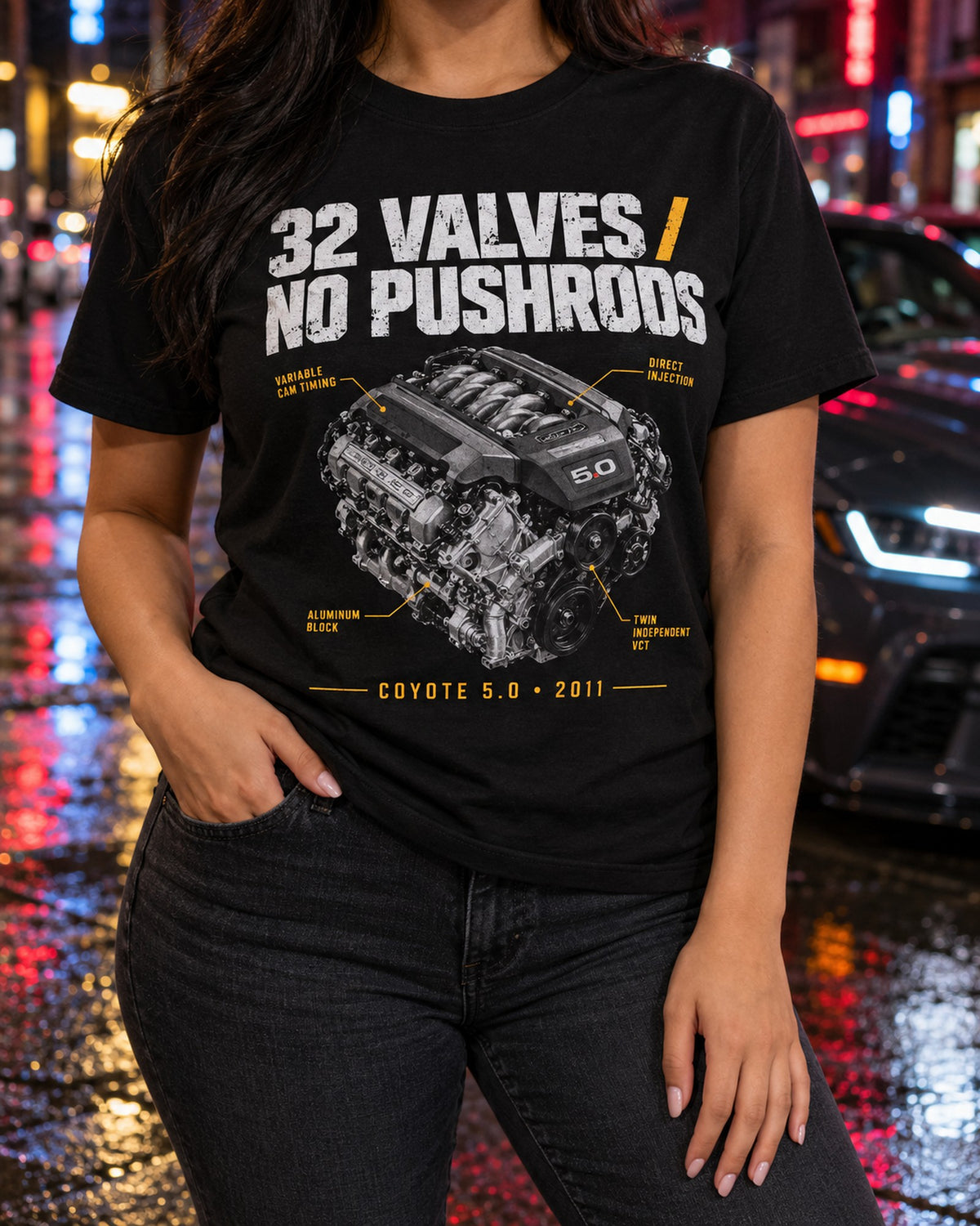 Mustang Coyote 5.0 Engine Bay Shirt, 32 Valves, 2011-14 T-Shirt Black worn hero