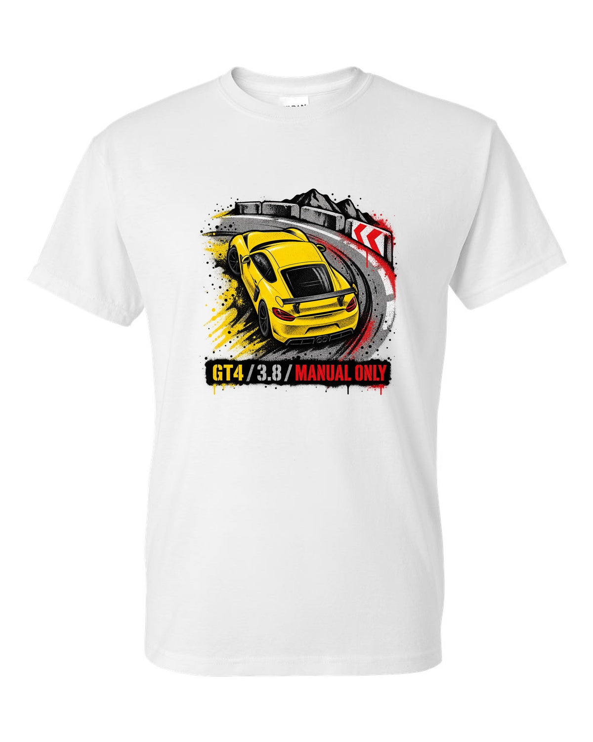 Engraved tachometer illustration for the Porsche 911 GT3 RS 991.2 white t-shirt front view with the design