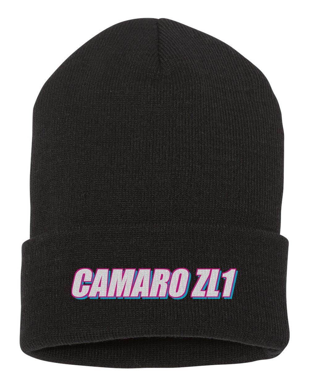 Camaro Zl1 black beanie front view with car name