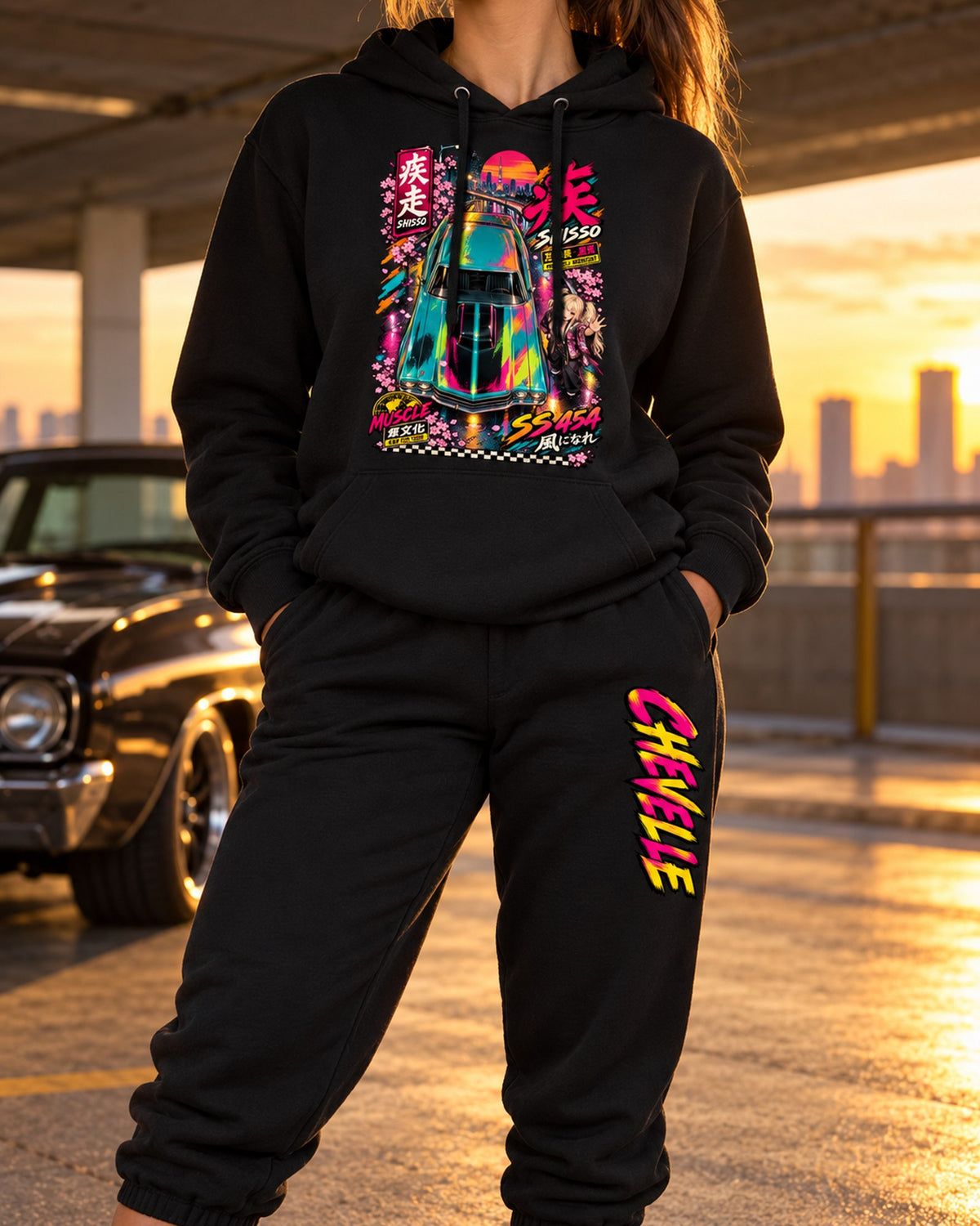 Chevelle Shisso Anime Girl Poster Hoodie + Jogger Set Black worn hero
