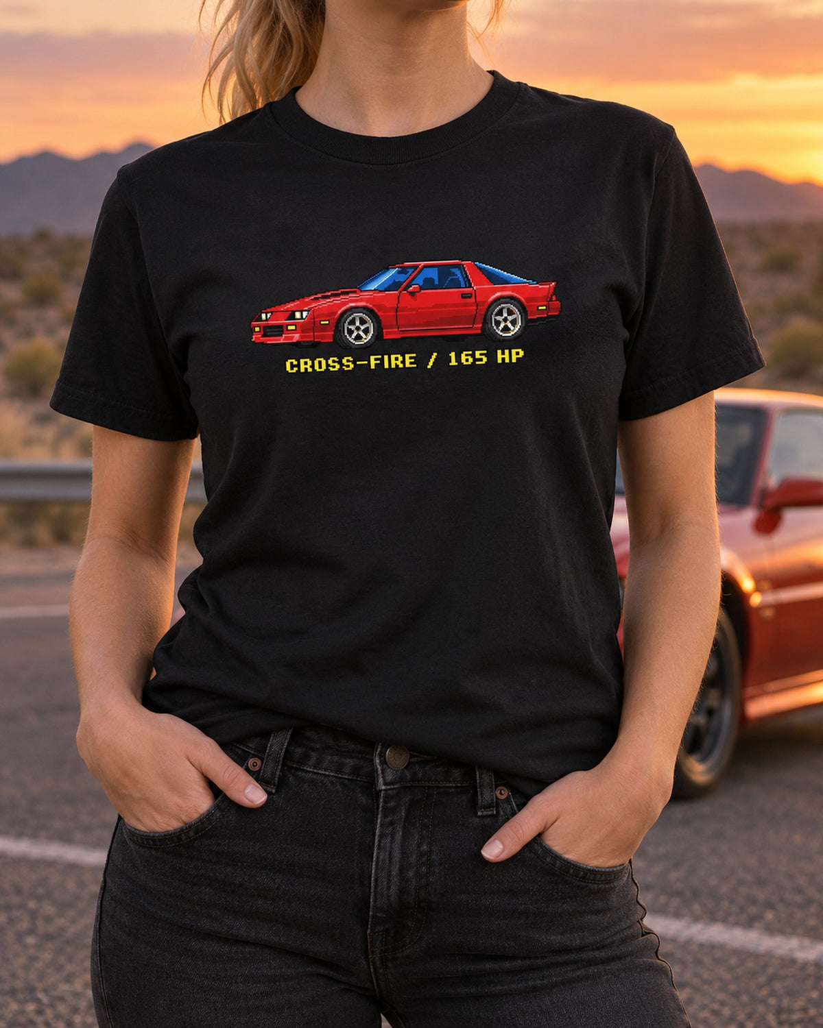 1982 Camaro Z28 Third-Gen Pixel Art Shirt, 165 HP Car Tee T-Shirt Black worn hero