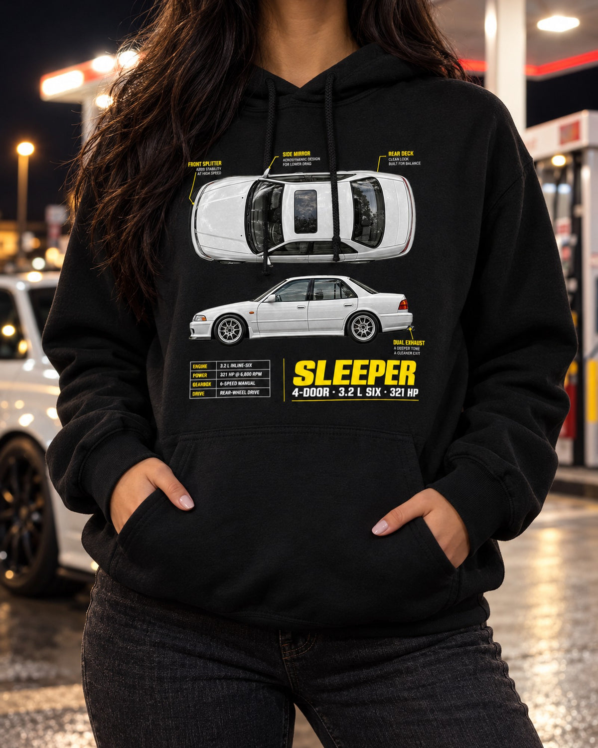 BMW E36 M3 Sedan Four-Door Sleeper Spec Poster Shirt Pull Over Hoodie Black worn hero