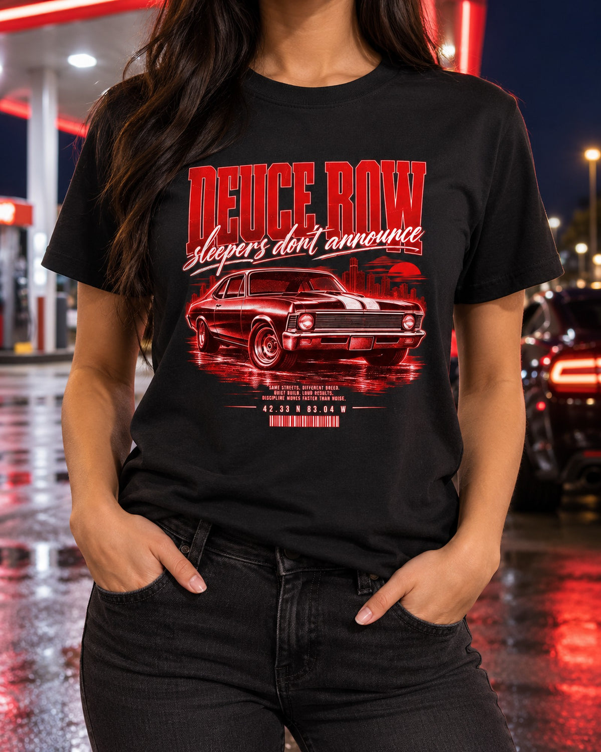 Nova SS 1969 Deuce Row Street Poster Tee, Sleeper Car Shirt T-Shirt Black worn hero
