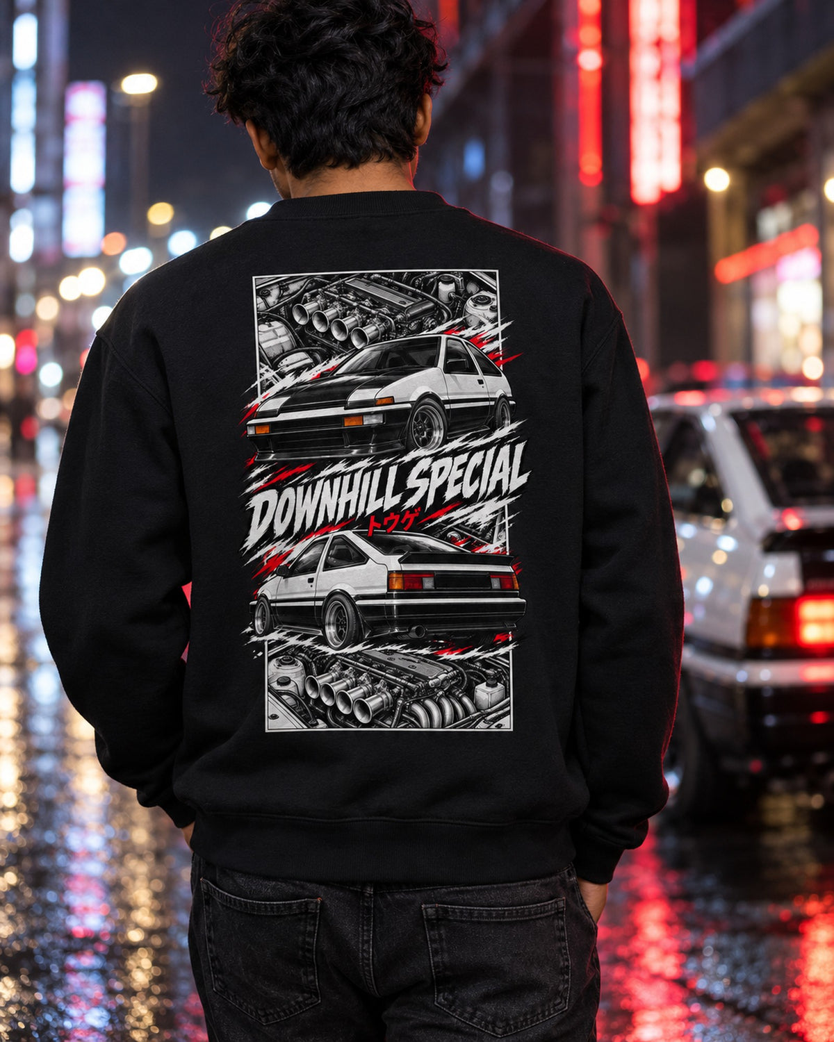 Toyota Ae86 Torn Poster Full-Back Graphic Tee Crewneck Black worn hero