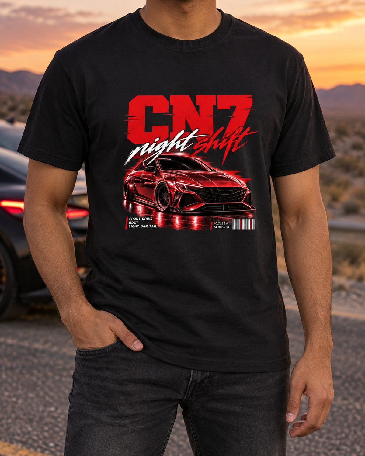 Hyundai Elantra N CN7 Street Poster Shirt, New York Night Shift T-Shirt Black worn hero