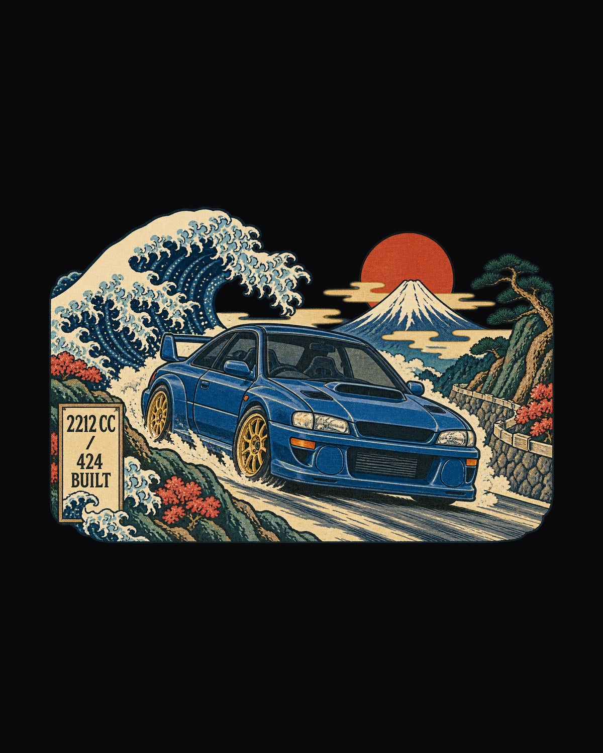 Subaru Impreza 22B STI GC8 Woodblock Wave Shirt, JDM Tee design only