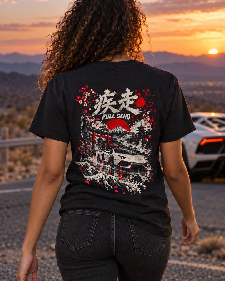 Lamborghini Aventador Full Send Shirt, Hoodie & More T-Shirt Black worn hero