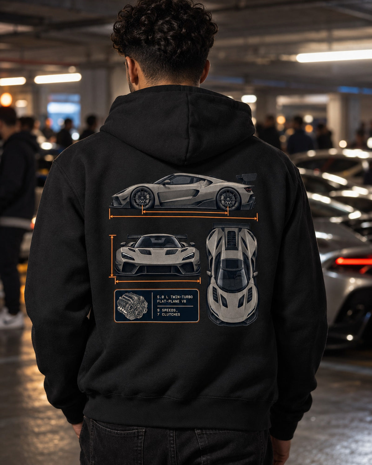 Koenigsegg Jesko Attack Three-View Spec Sheet Shirt, V8 Gift Zip Hoodie Black worn hero