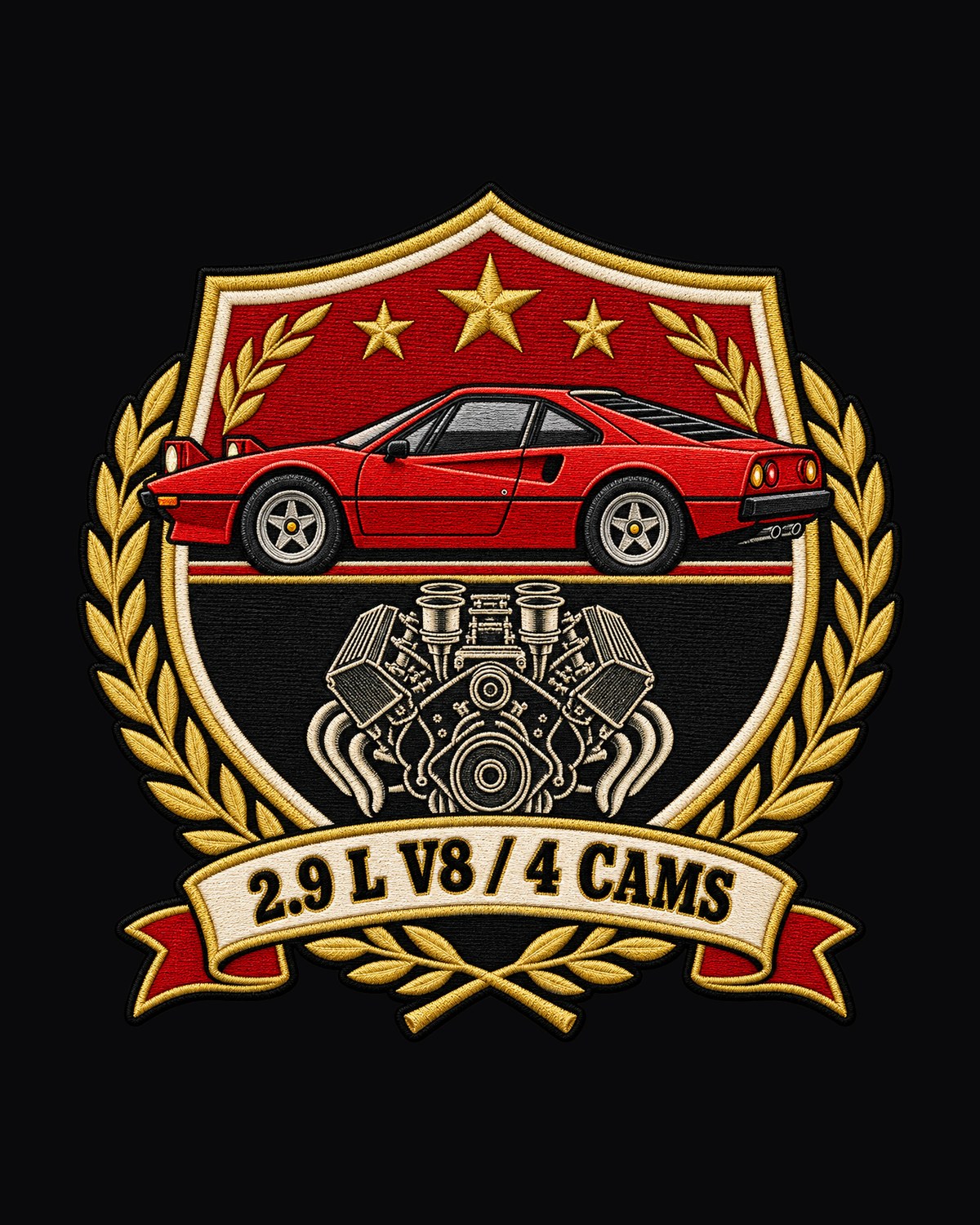 Ferrari 308 GTB 2.9 L V8 Four Cams Varsity Crest Shirt design only