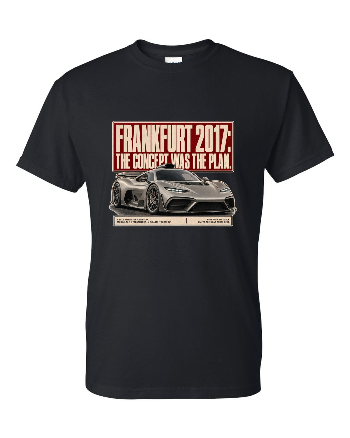 Mercedes-AMG Project One concept Frankfurt 2017 editorial headline design black t-shirt front view with the design