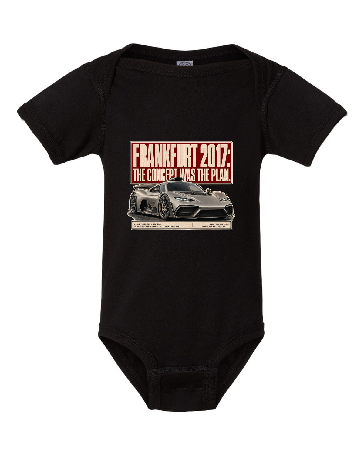 Mercedes-AMG Project One concept Frankfurt 2017 editorial headline design black baby onesie front view with the design