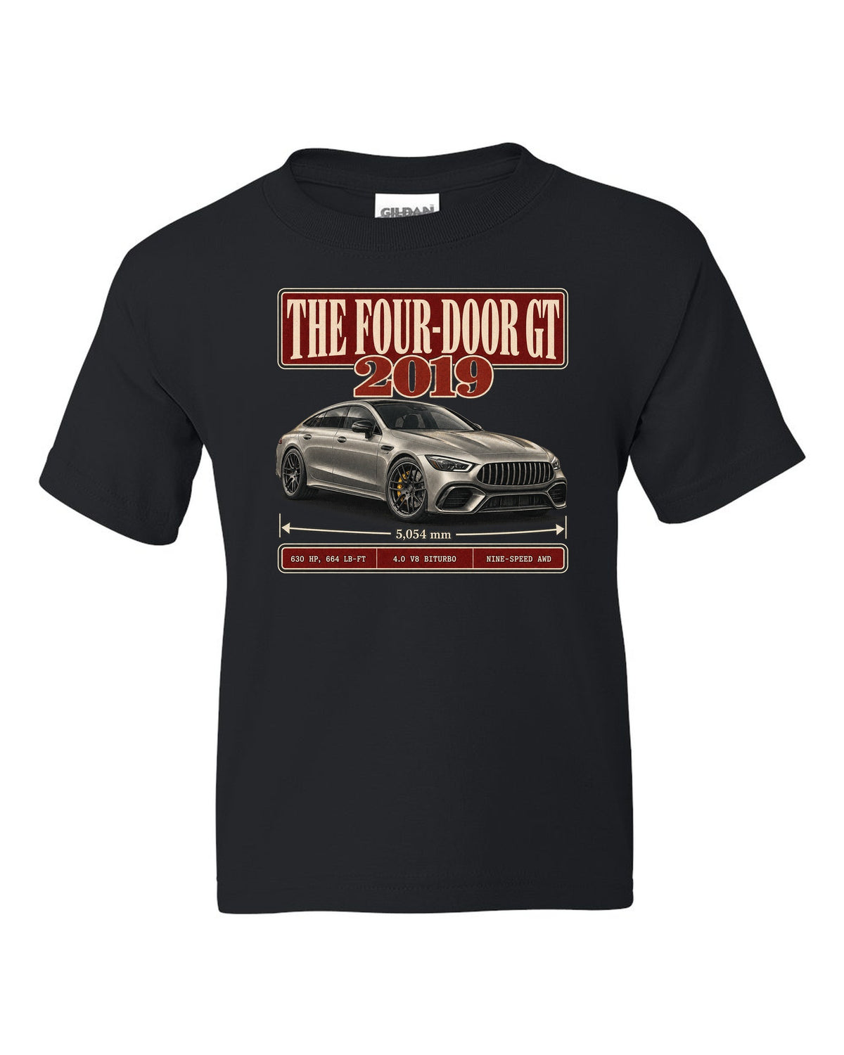 Mercedes-AMG GT 63 S 2019 archive panel design in warm silver-grey black kids tee front view with the design