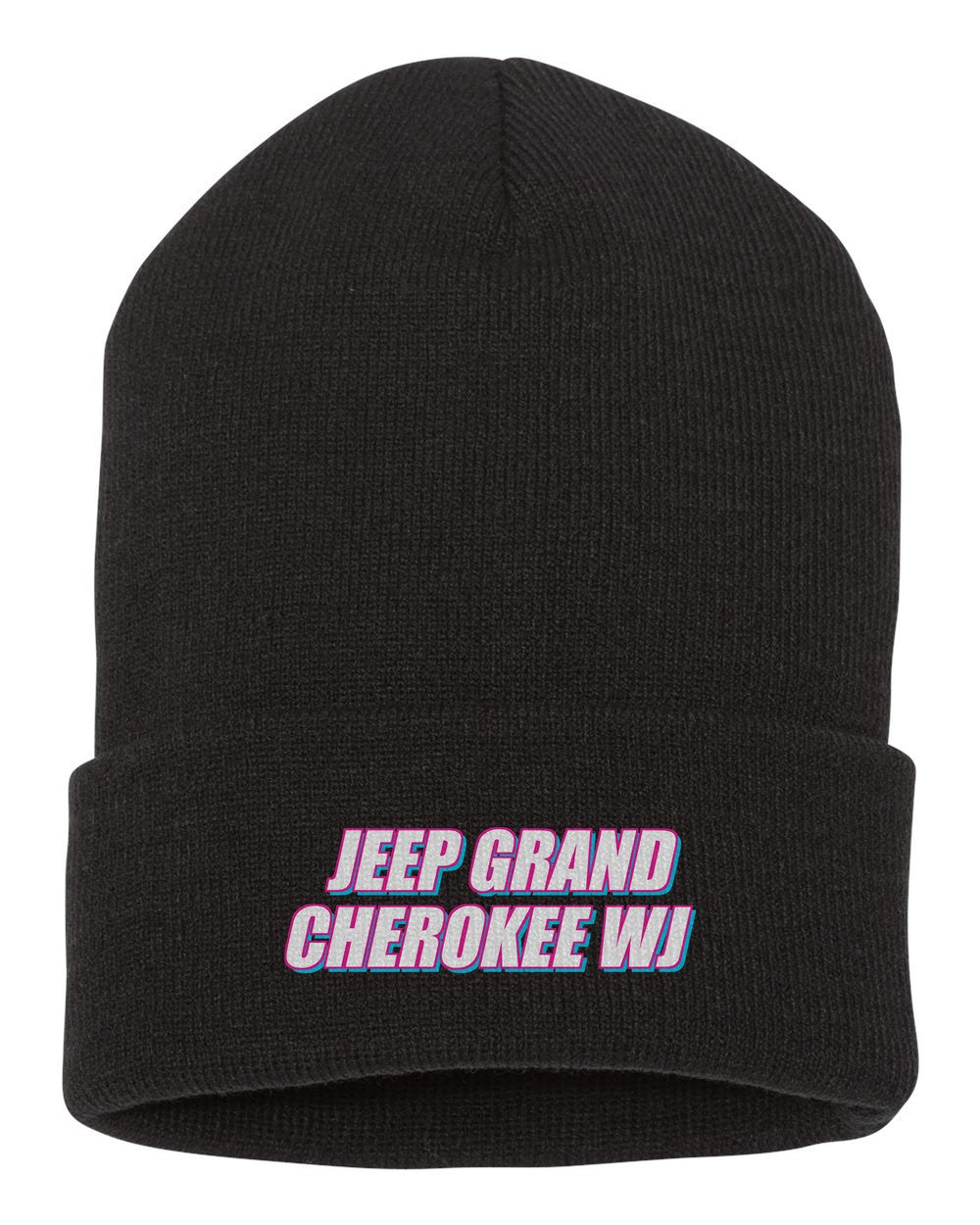 Jeep Grand Cherokee Wj black beanie front view with car name