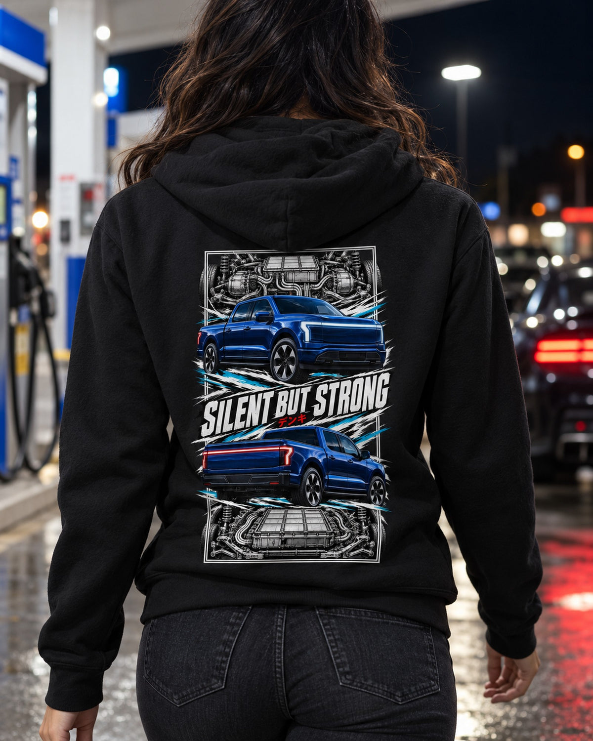 Ford F-150 Lightning Torn Poster Full-Back Graphic Tee Zip Hoodie Black worn hero