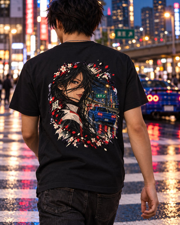 Nissan Skyline GT-R R34 Anime Girl Shirt, Hoodie & More T-Shirt Black worn hero