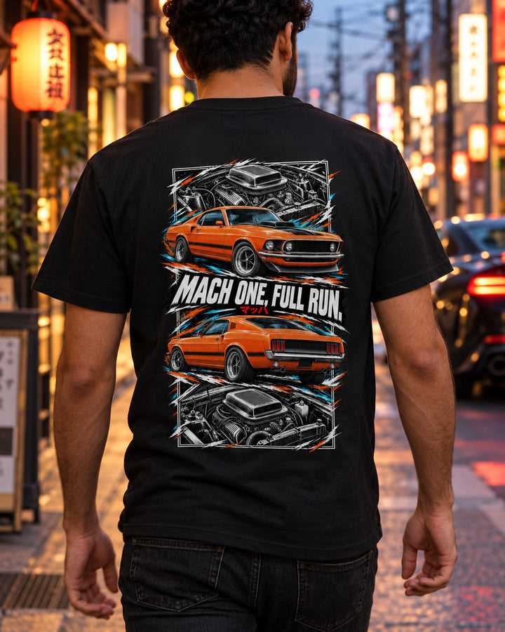 Ford Mustang Mach 1 Torn Poster Full-Back Graphic Tee T-Shirt Black worn hero