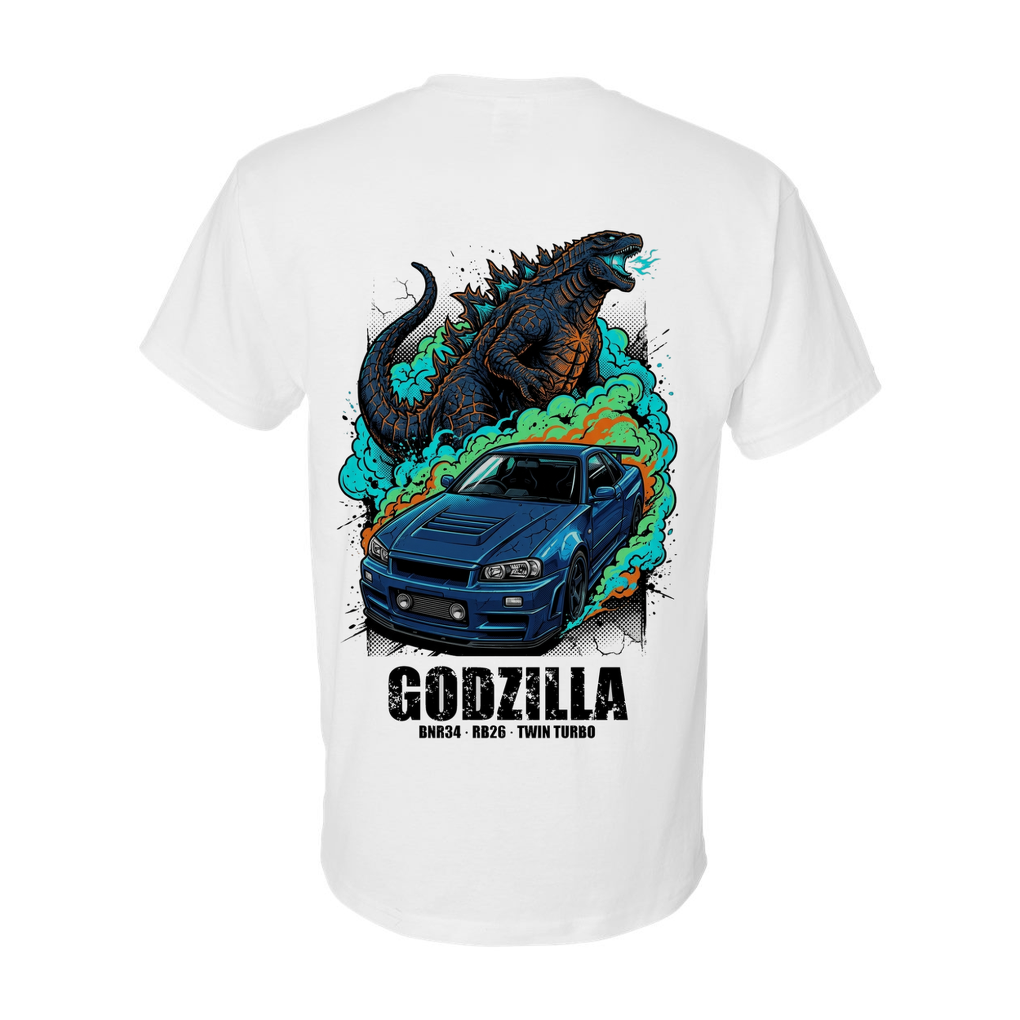 Nissan GT-R R34 Godzilla T-Shirt — White back