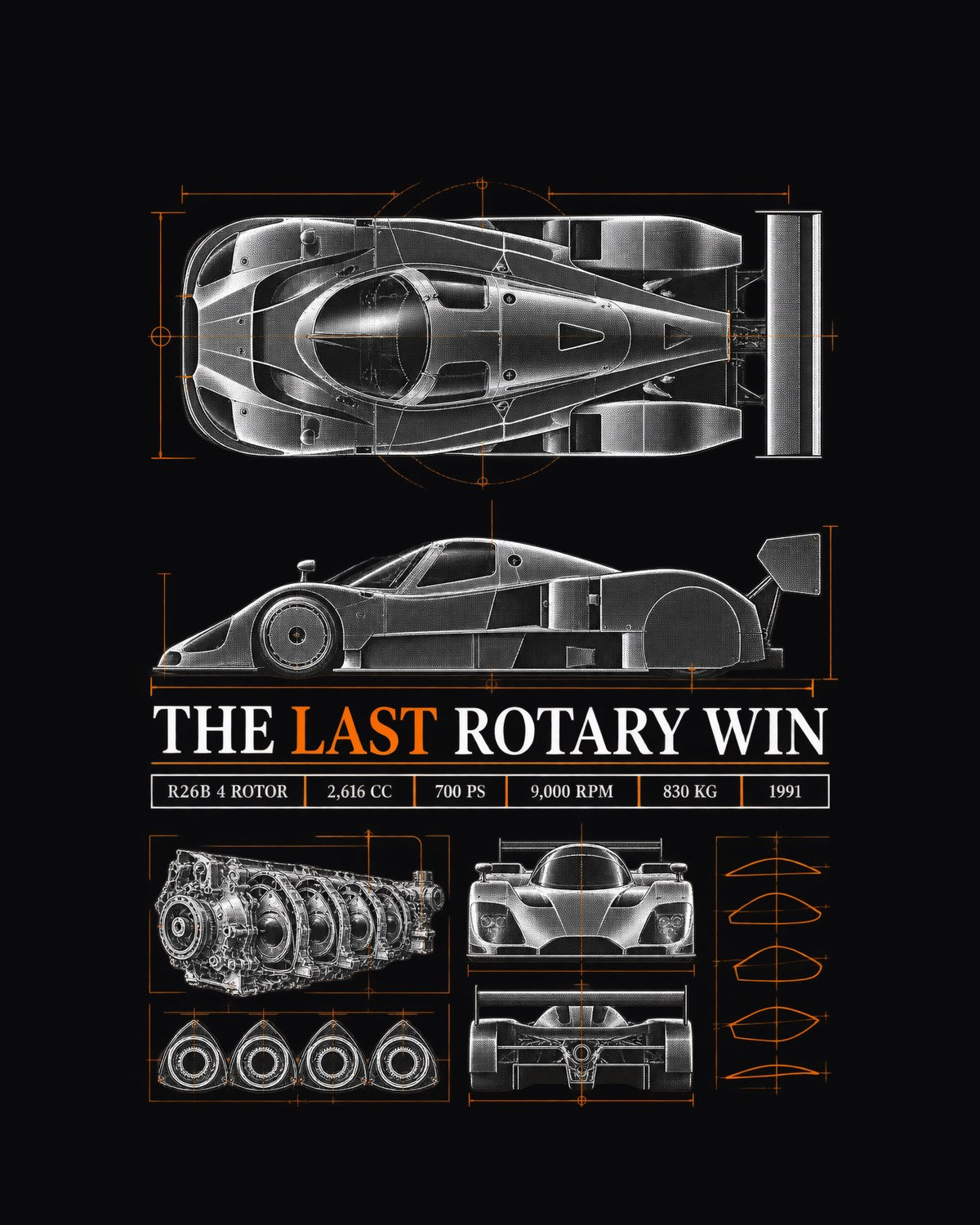 Mazda 787B Last Rotary Win Spec Poster Shirt, 1991 design only