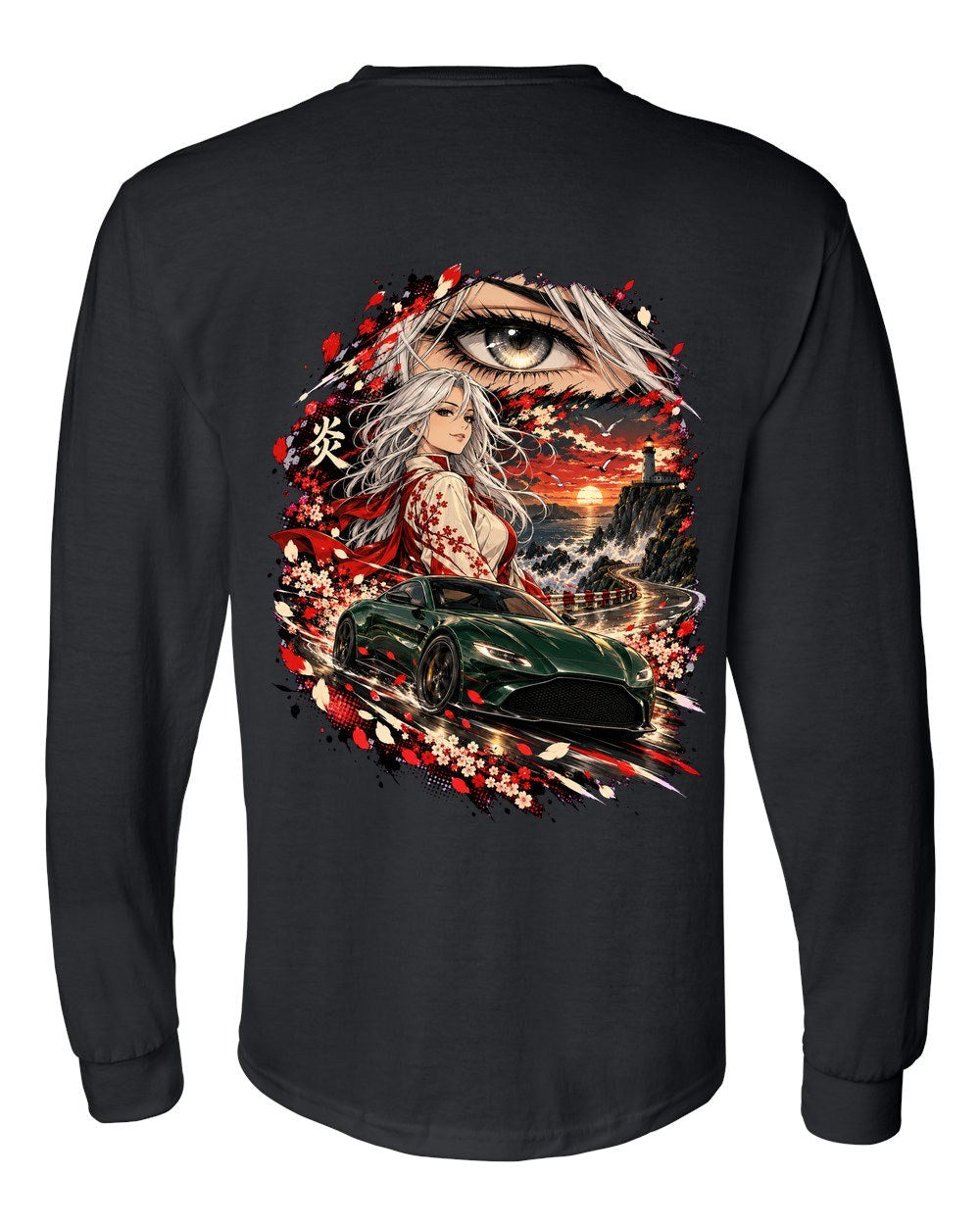 Aston Martin Vantage Anime Girl Long Sleeve Black back
