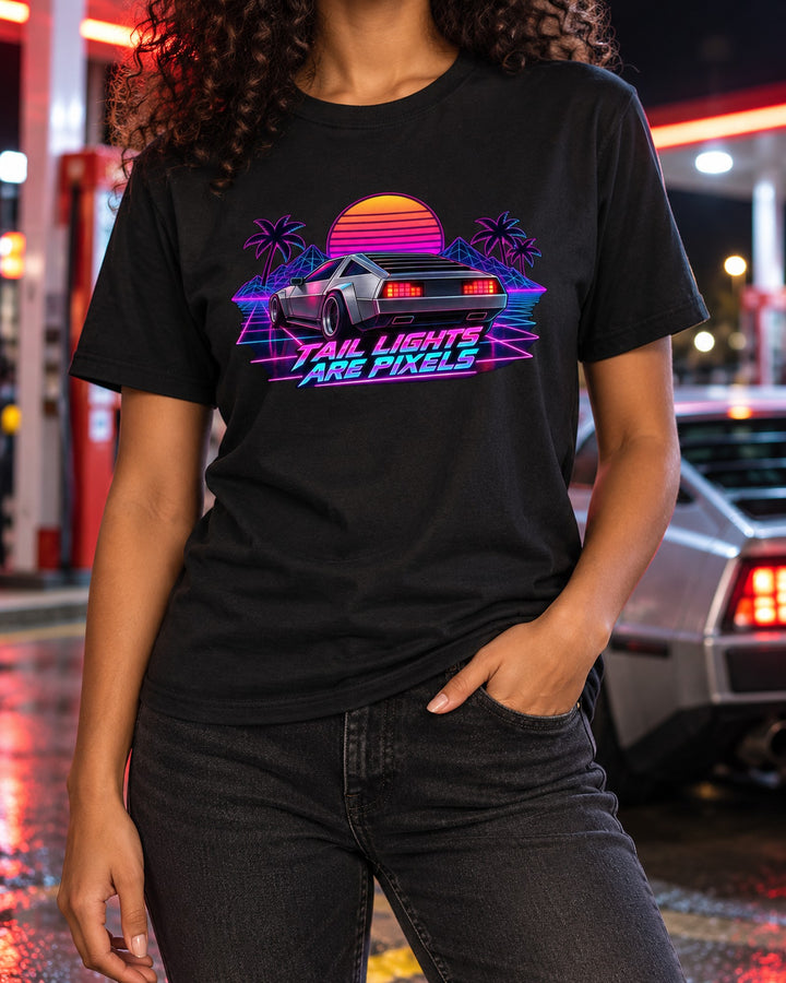 Hyundai N Vision 74 Synthwave Pixel Tail Shirt, Night Run T-Shirt Black worn hero