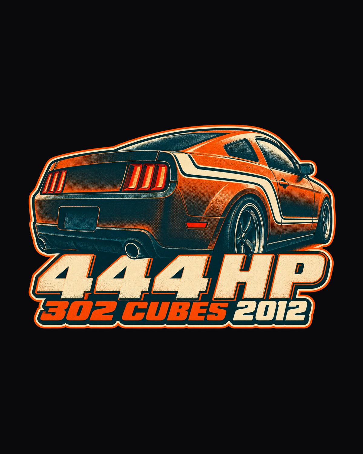 S197 Mustang Fastback 444 HP Stripe Macro Halftone Shirt design only