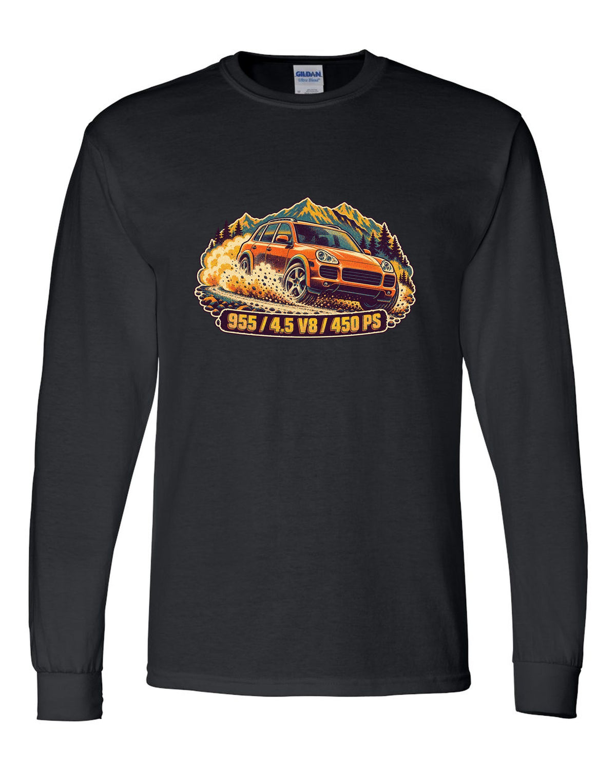 Retro manga halftone print of a Porsche Boxster Spyder 981 taillight with the text 981, 3.8 and 375 PS black long sleeve front view with the design