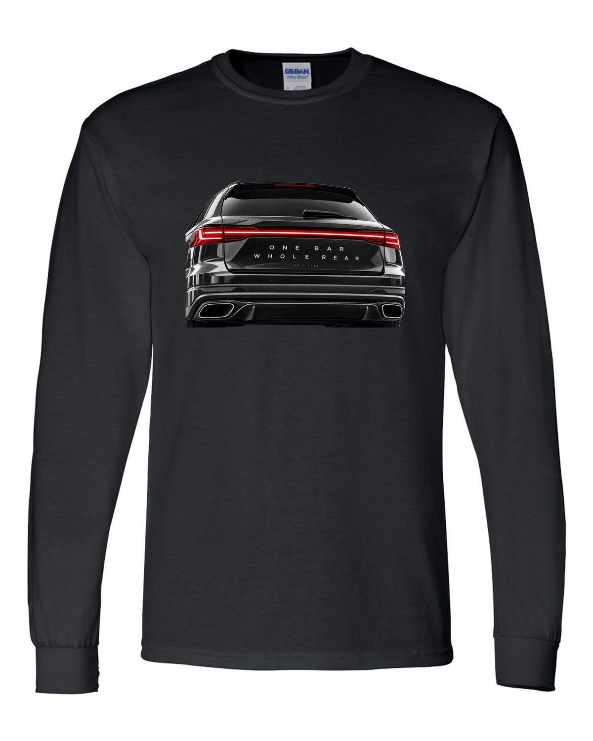 Taillight macro print of the Audi RS6 Avant C8 rear light bar black long sleeve front view with the design