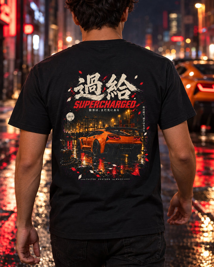 Chevrolet Corvette C7 ZR1 Supercharged Shirt, Hoodie & More T-Shirt Black worn hero