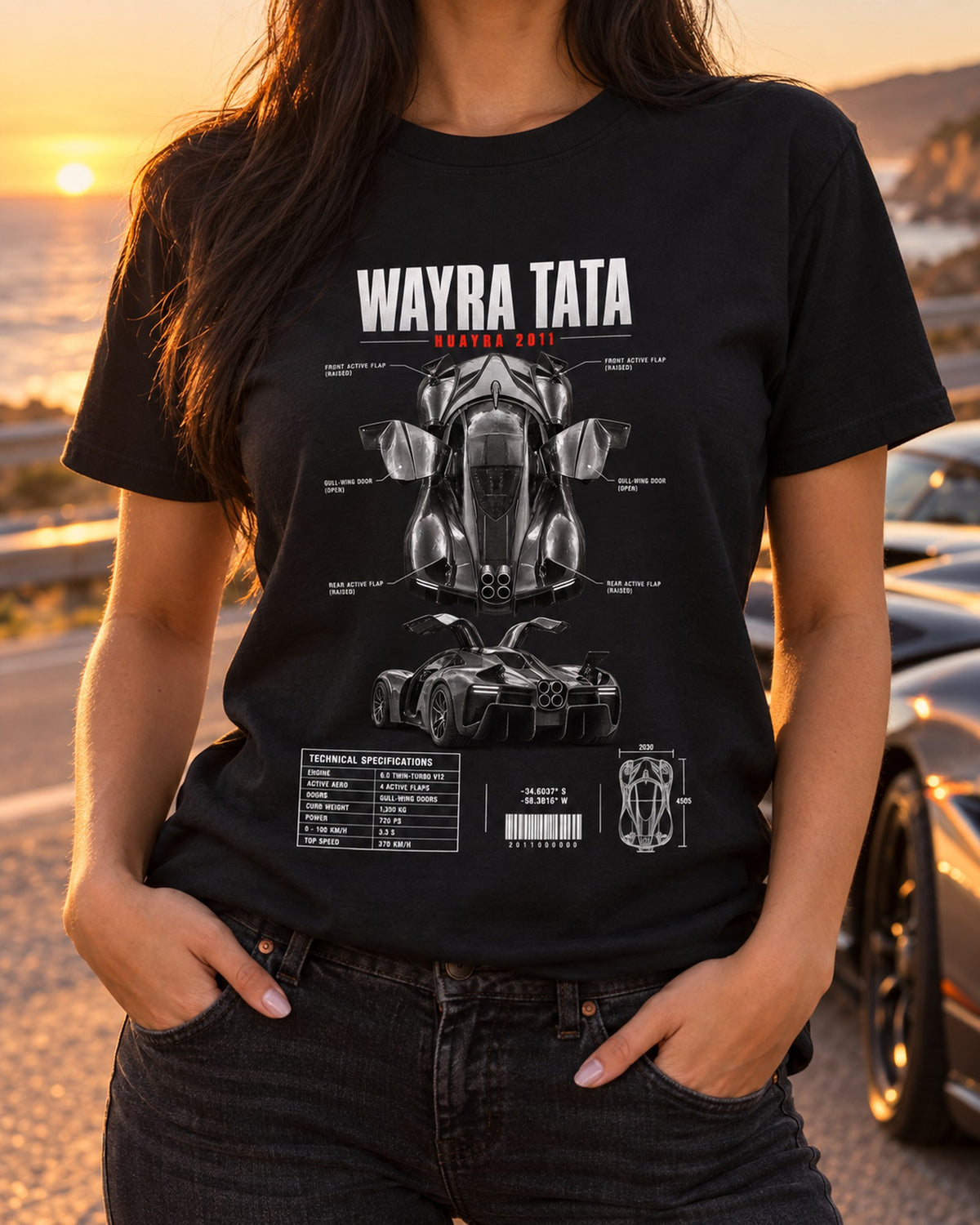 Pagani Huayra 2011 Wind Spec Poster Shirt, Hypercar Fan Gift T-Shirt Black worn hero