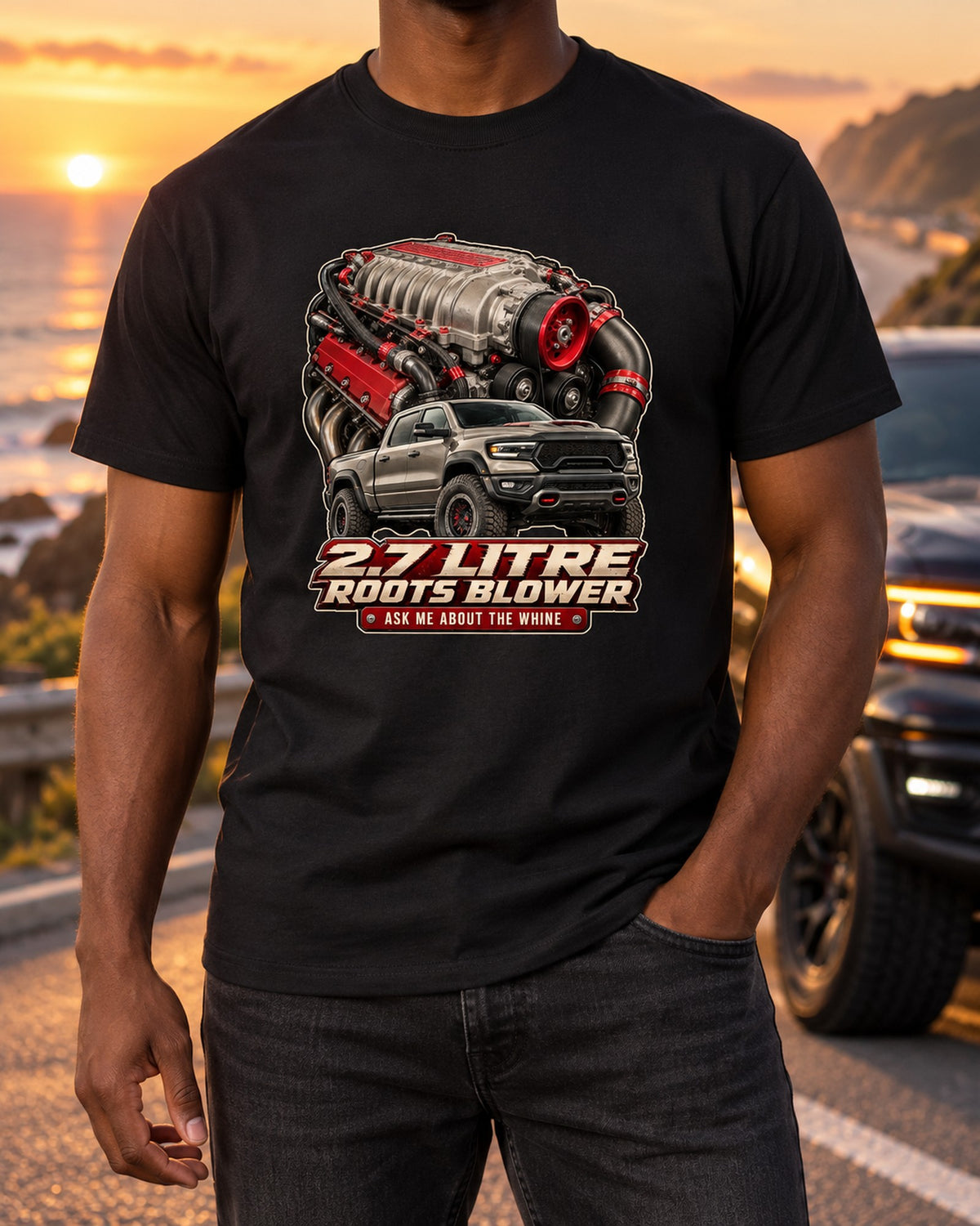 Ram TRX Supercharger Engine Hero Shirt, 2.7 Litre Roots Blower T-Shirt Black worn hero