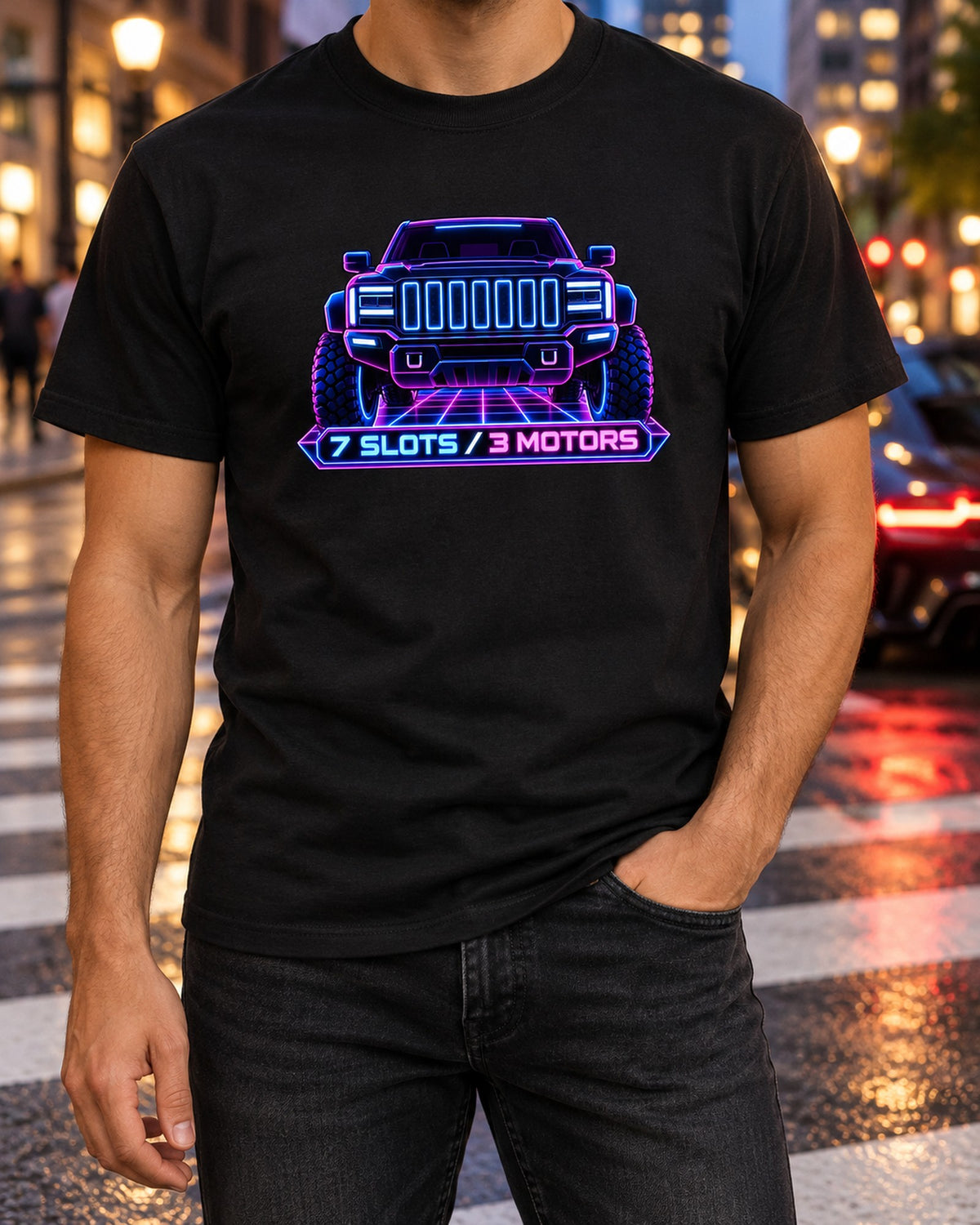 Seven Slot Neon Grille Shirt for GMC Hummer EV Owners T-Shirt Black worn hero