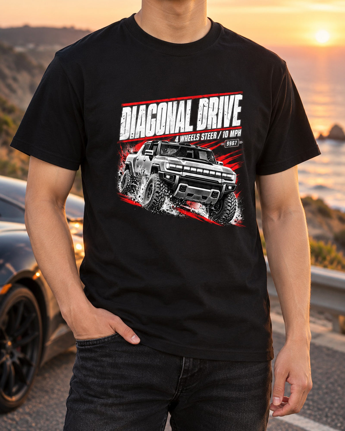 GMC Hummer EV Diagonal Drive Race Poster Shirt, Crab Walk T-Shirt Black worn hero