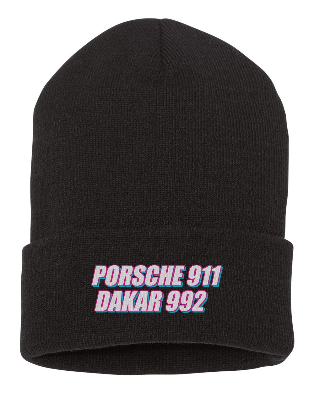 Porsche 911 Dakar 992 black beanie front view with car name