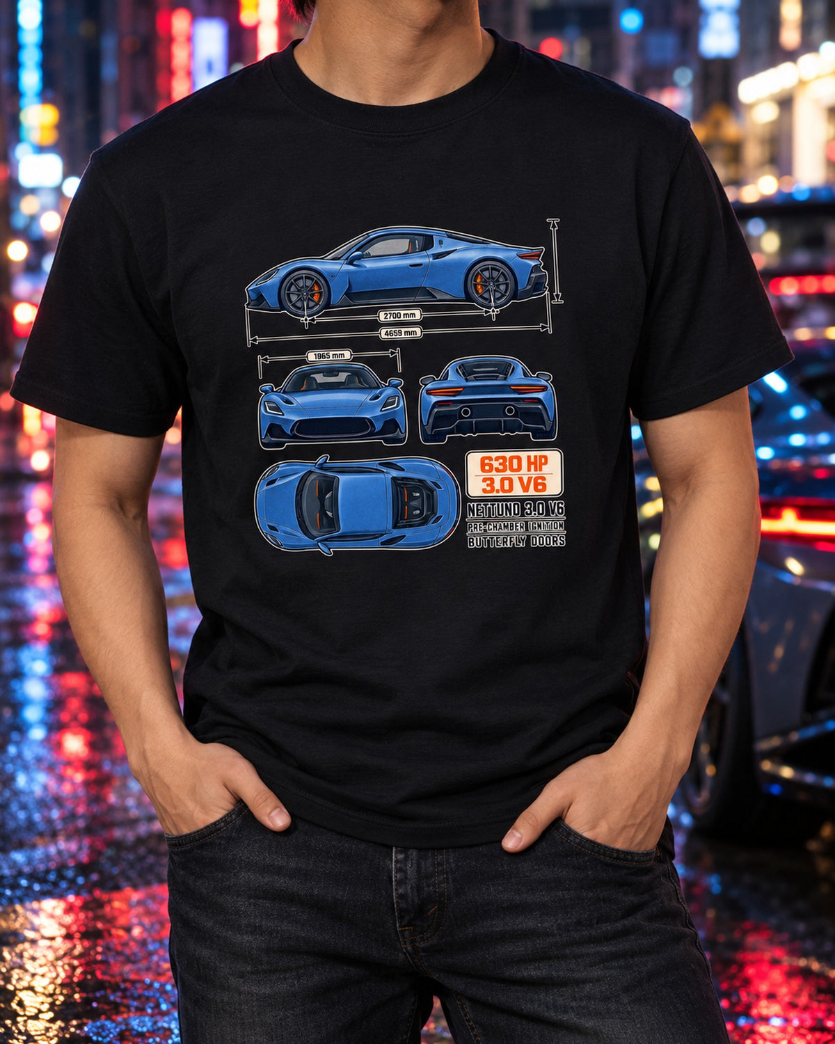 Maserati MC20 Dimension Blueprint Shirt, Nettuno V6 Gift T-Shirt Black worn hero
