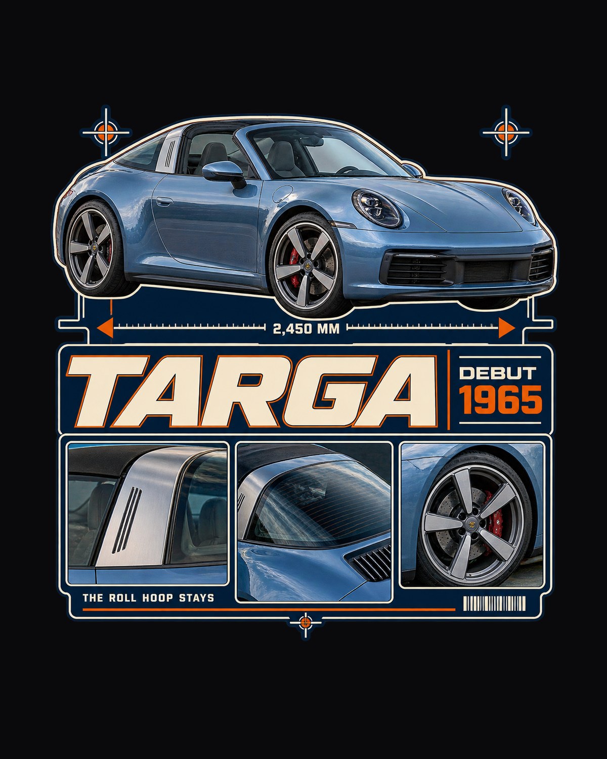 Porsche 911 Targa 4S 992 Dossier Panel Shirt, Targa Fan Gift design only
