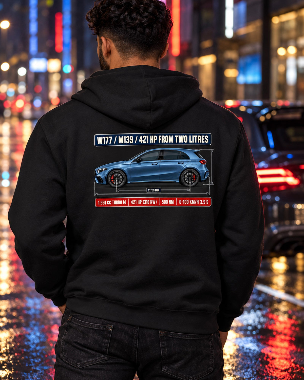 Mercedes-AMG A45 S W177 Dimension Blueprint Shirt Zip Hoodie Black worn hero