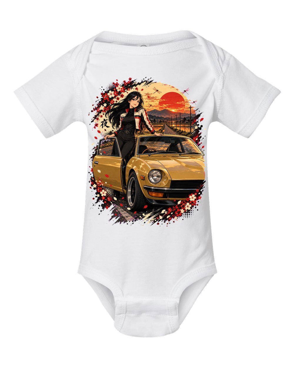 Datsun 240Z Anime Girl Baby Onesie White front