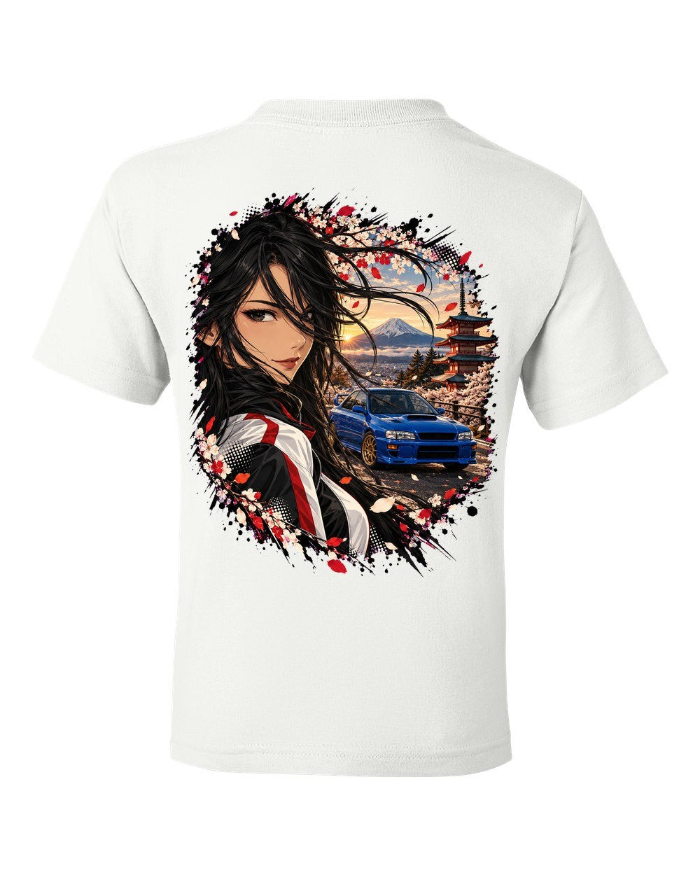 Subaru WRX STI GC8 Anime Girl Kids Tee White back
