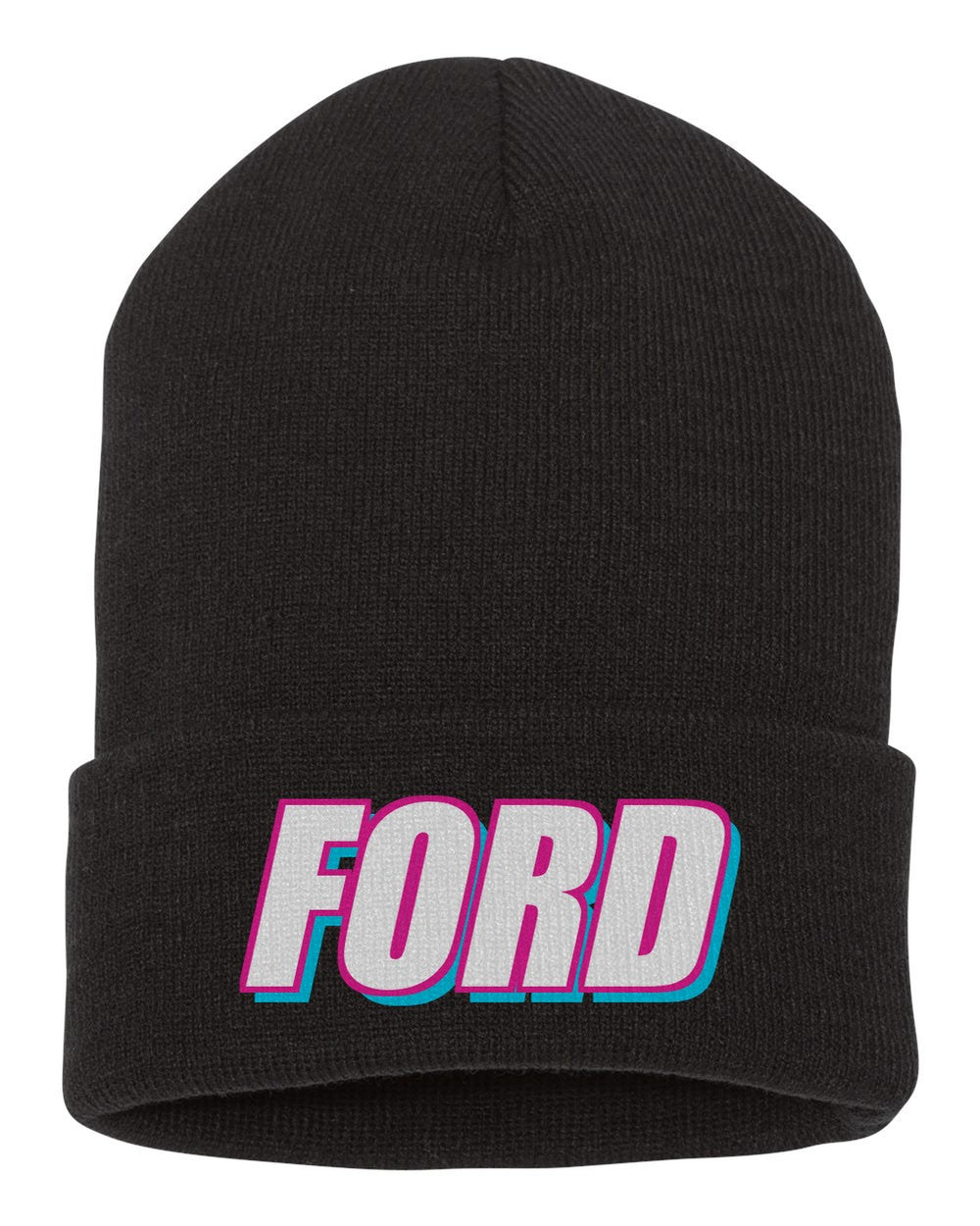 Ford black beanie front view with car name