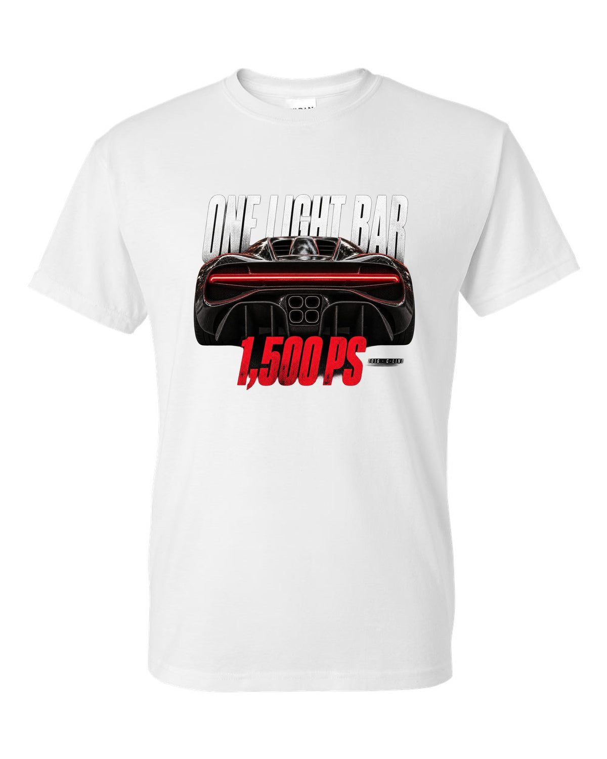 Bugatti Chiron 2016 light bar taillight macro white t-shirt front view with the design