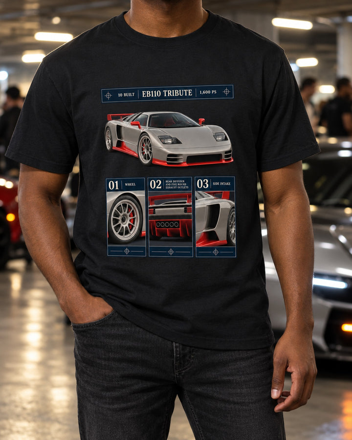 Bugatti Centodieci Dossier Panel Shirt, EB110 Tribute, 2022 T-Shirt Black worn hero