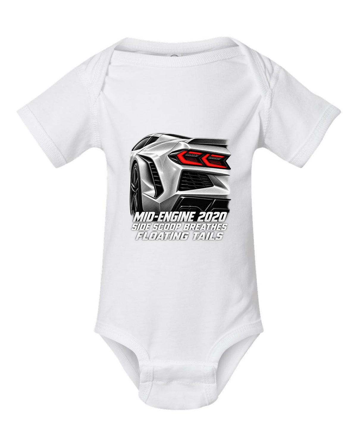 Corvette C8 Stingray 2020 Side Intake Taillight Detail white baby onesie front view with the design