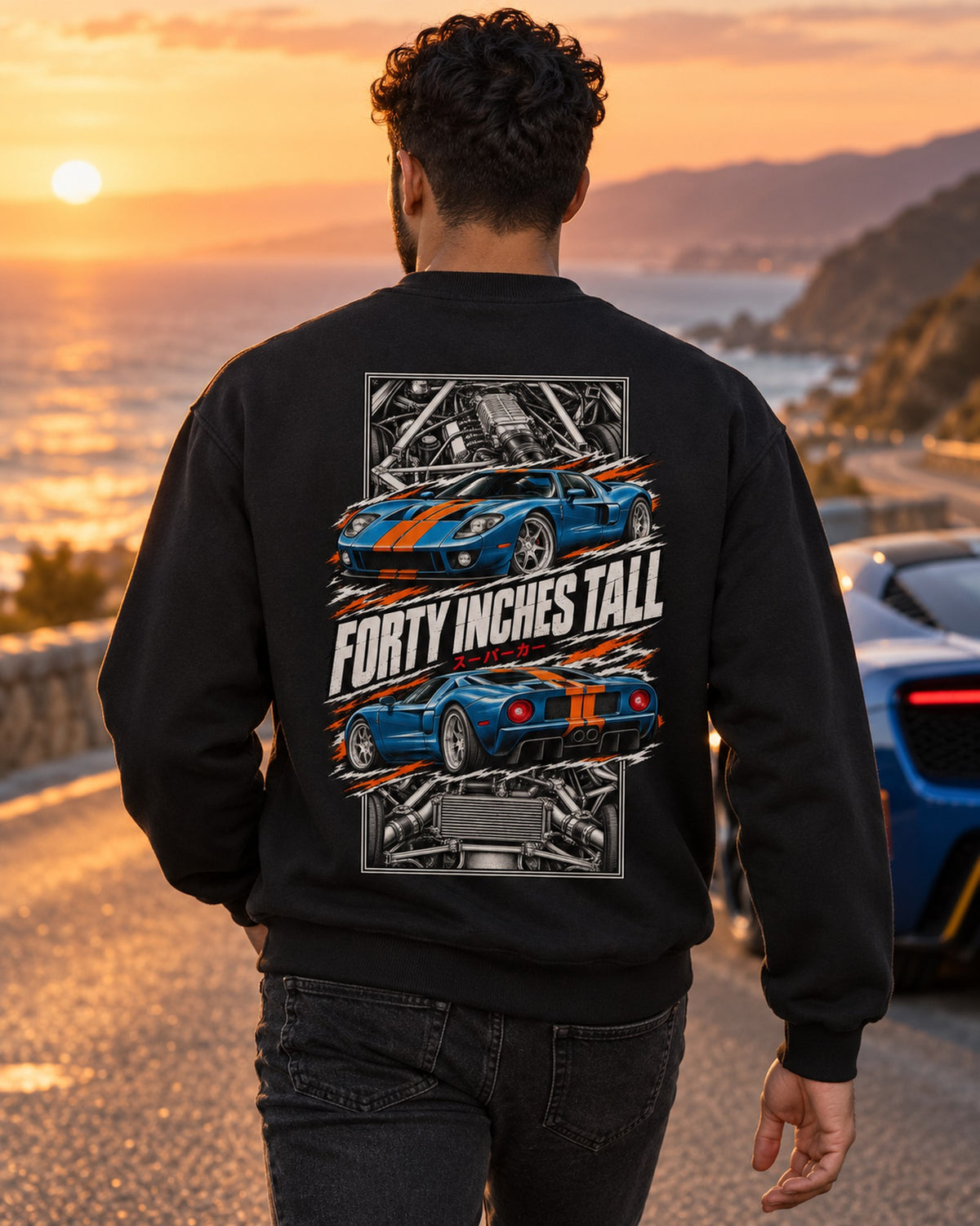 Ford Gt Torn Poster Full-Back Graphic Tee Crewneck Black worn hero