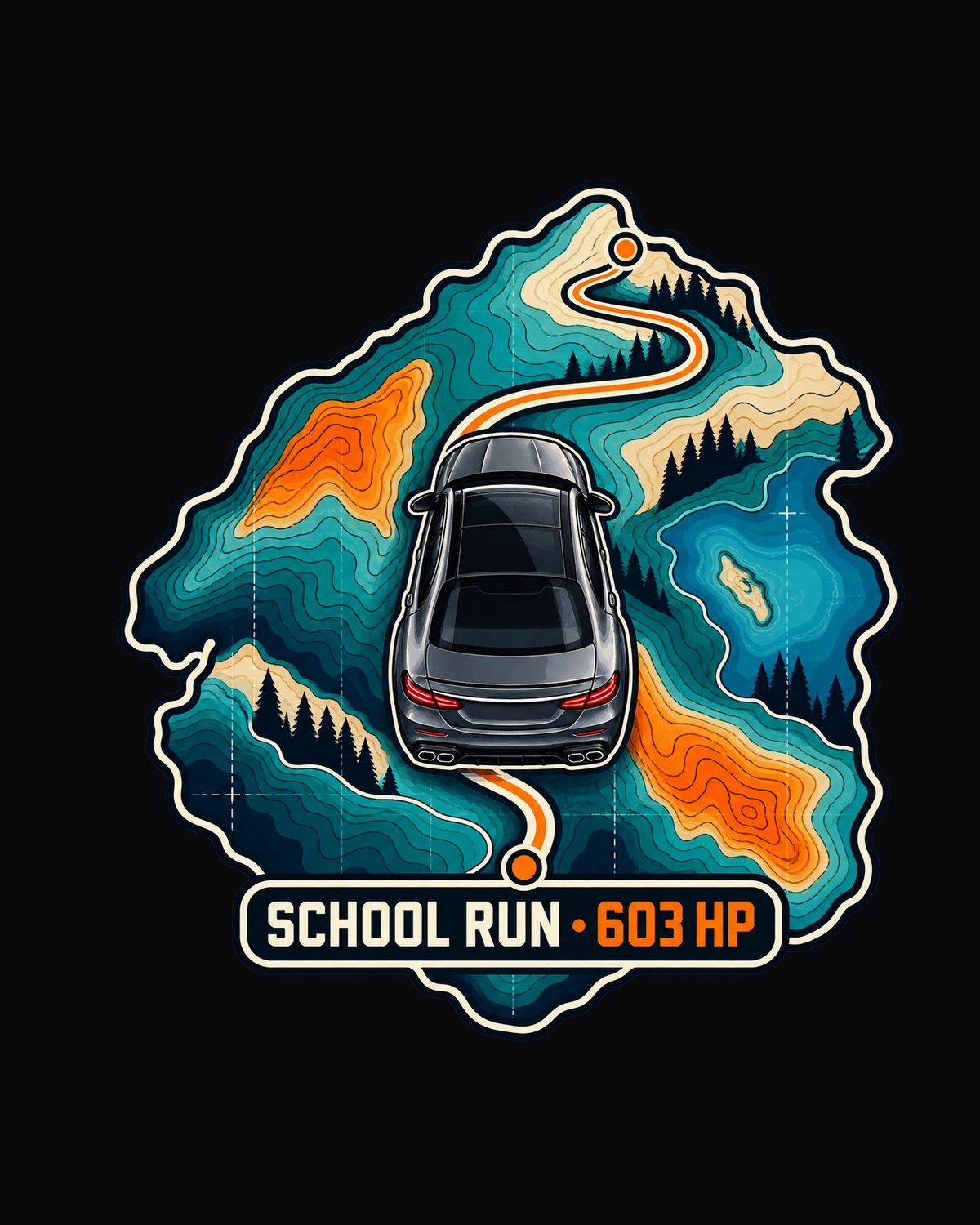 Mercedes E63 W213 School Run Topographic Route Map Tee design only