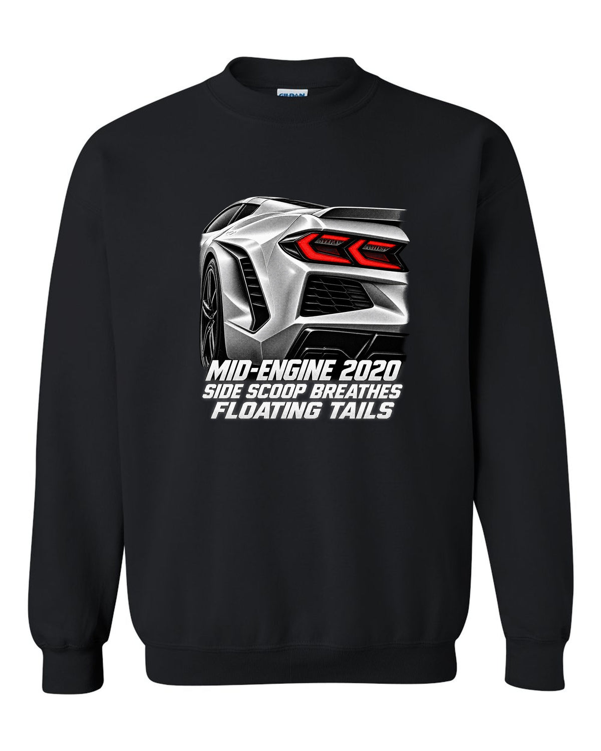 Corvette C8 Stingray 2020 Side Intake Taillight Detail black crewneck front view with the design