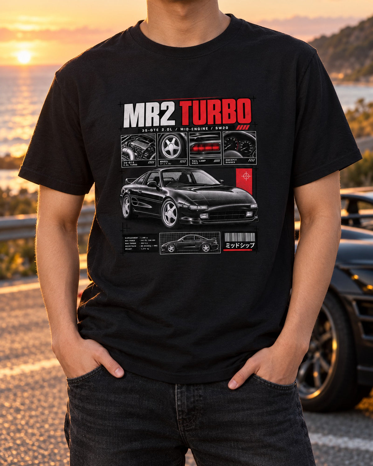 Toyota MR2 SW20 Turbo 3S-GTE Dossier Panel Shirt T-Shirt Black worn hero