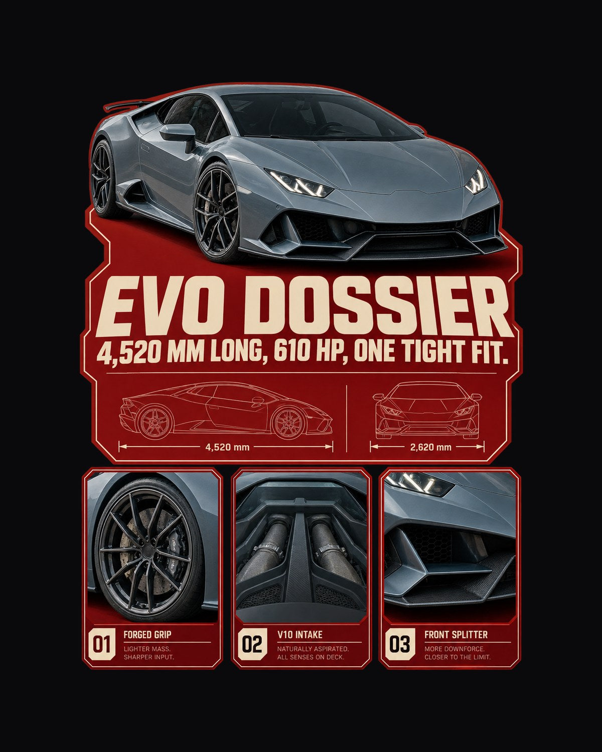 Huracan EVO Dossier Panels Shirt, Lamborghini 610 HP Tee design only