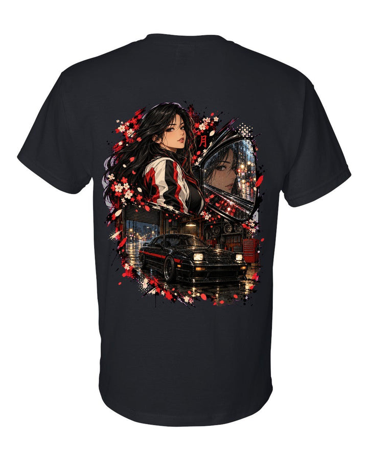 Nissan Silvia S13 Anime Girl T-Shirt Black back